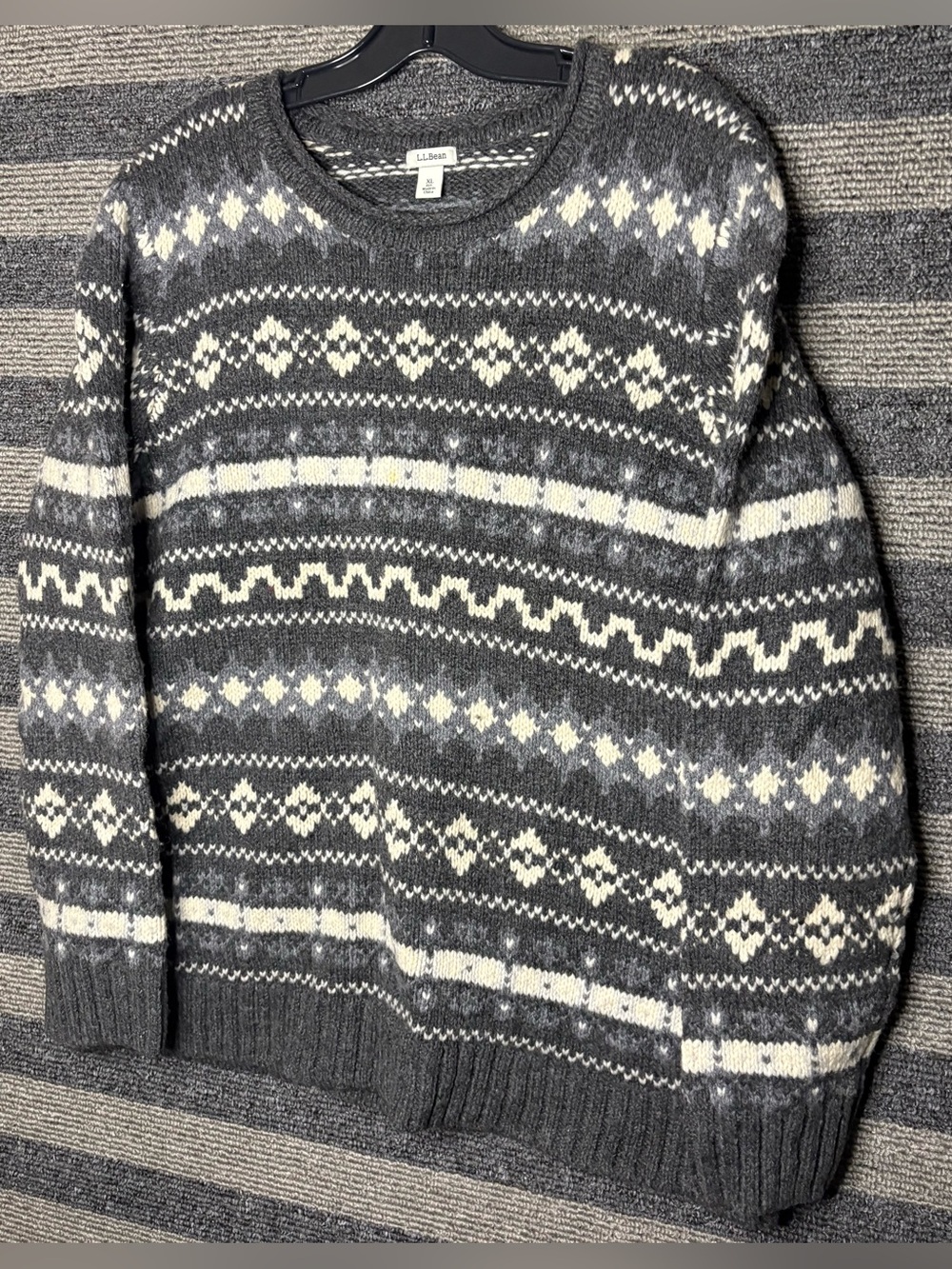 L.L. Bean Gray and Cream Fair Isle 100% Lambswool Crewneck Sweater Women’s XL